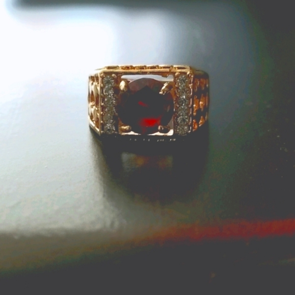 Ruby Glass Cabochon Cocktail Ring Size 6 - image 1